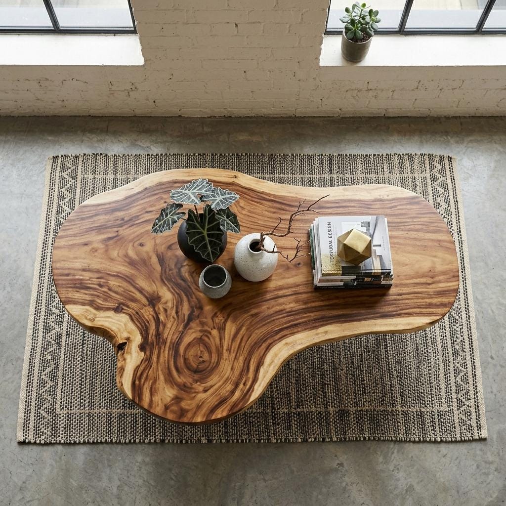 Live Edge Coffee Table, Rustic Solid Wood Table for Natural Farmhouse Living Room - WCT0006