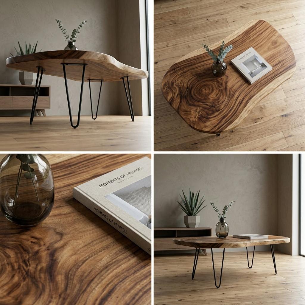 Live Edge Coffee Table, Rustic Solid Wood Table for Natural Farmhouse Living Room - WCT0024