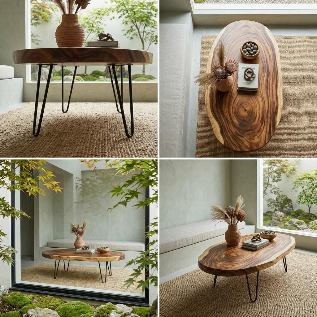 Live Edge Coffee Table, Rustic Solid Wood Table for Natural Farmhouse Living Room - WCT0001