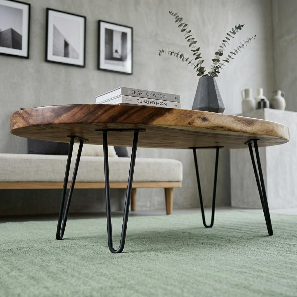 Live Edge Coffee Table, Rustic Solid Wood Table for Natural Farmhouse Living Room - WCT0017