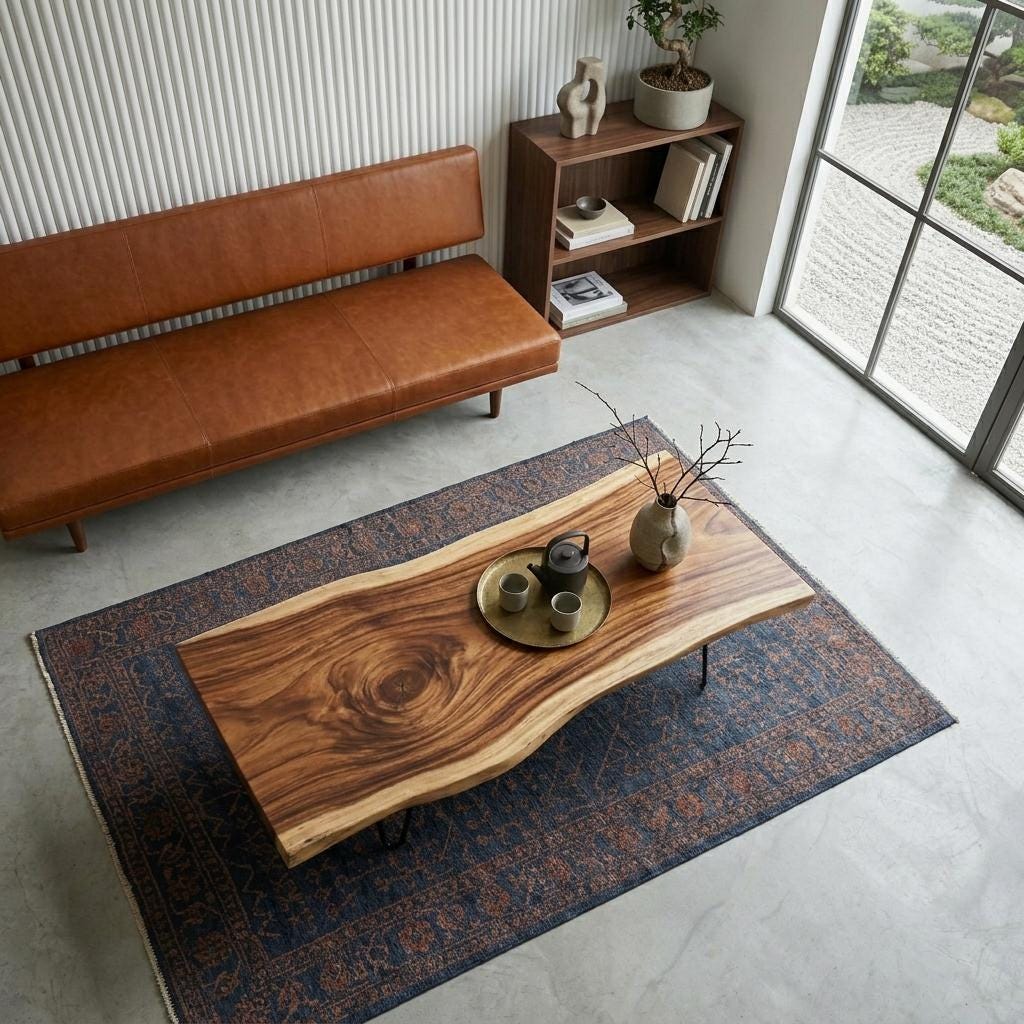Live Edge Coffee Table, Rustic Solid Wood Table for Natural Farmhouse Living Room - WCT0025