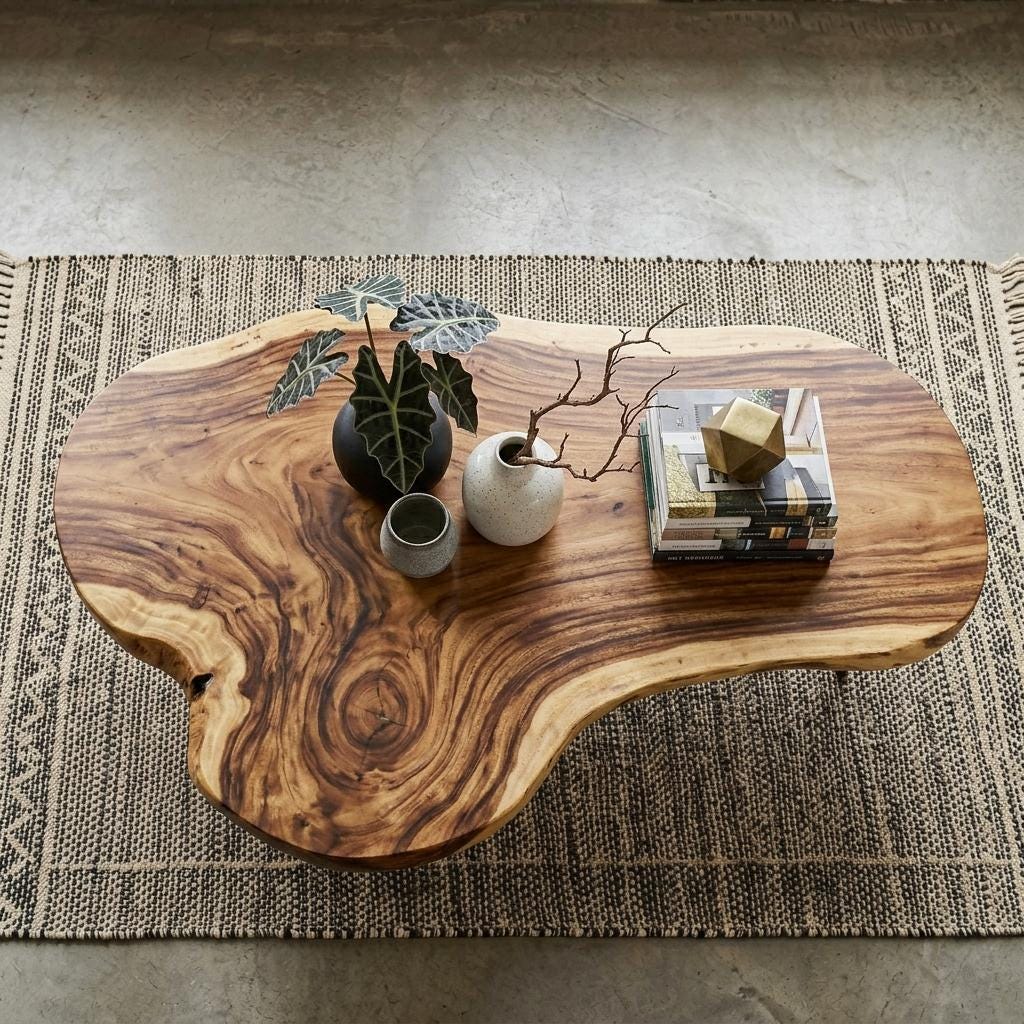 Live Edge Coffee Table, Rustic Solid Wood Table for Natural Farmhouse Living Room - WCT0006