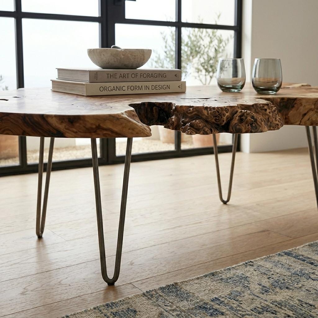 Live Edge Coffee Table, Rustic Solid Wood Table for Natural Farmhouse Living Room - WCT0029