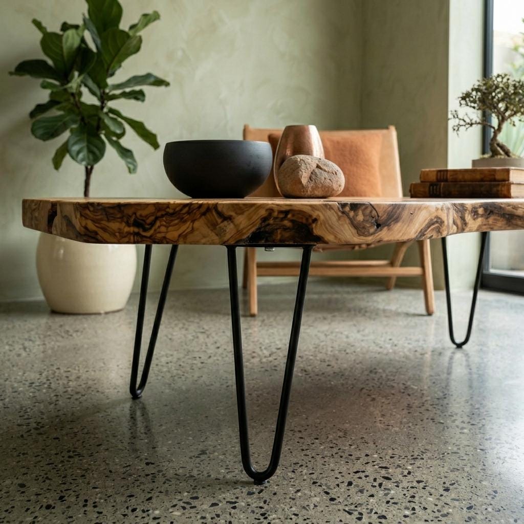 Live Edge Coffee Table, Rustic Solid Wood Table for Natural Farmhouse Living Room - WCT0014
