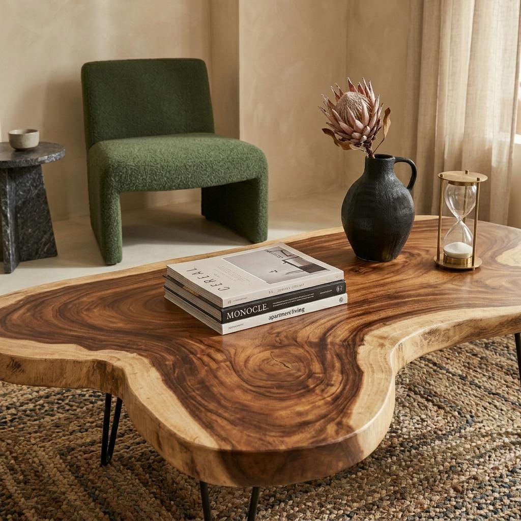 Live Edge Coffee Table, Rustic Solid Wood Table for Natural Farmhouse Living Room - WCT0003