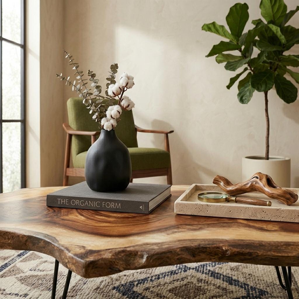 Live Edge Coffee Table, Rustic Solid Wood Table for Natural Farmhouse Living Room - WCT0019