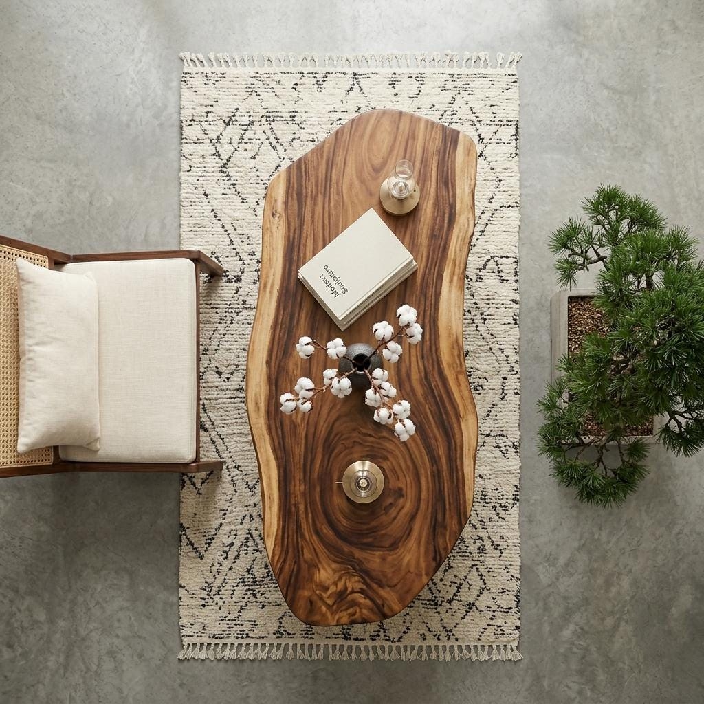 Live Edge Coffee Table, Rustic Solid Wood Table for Natural Farmhouse Living Room - WCT0021