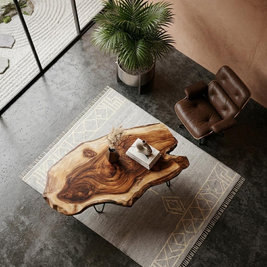Live Edge Coffee Table, Rustic Solid Wood Table for Natural Farmhouse Living Room - WCT0002