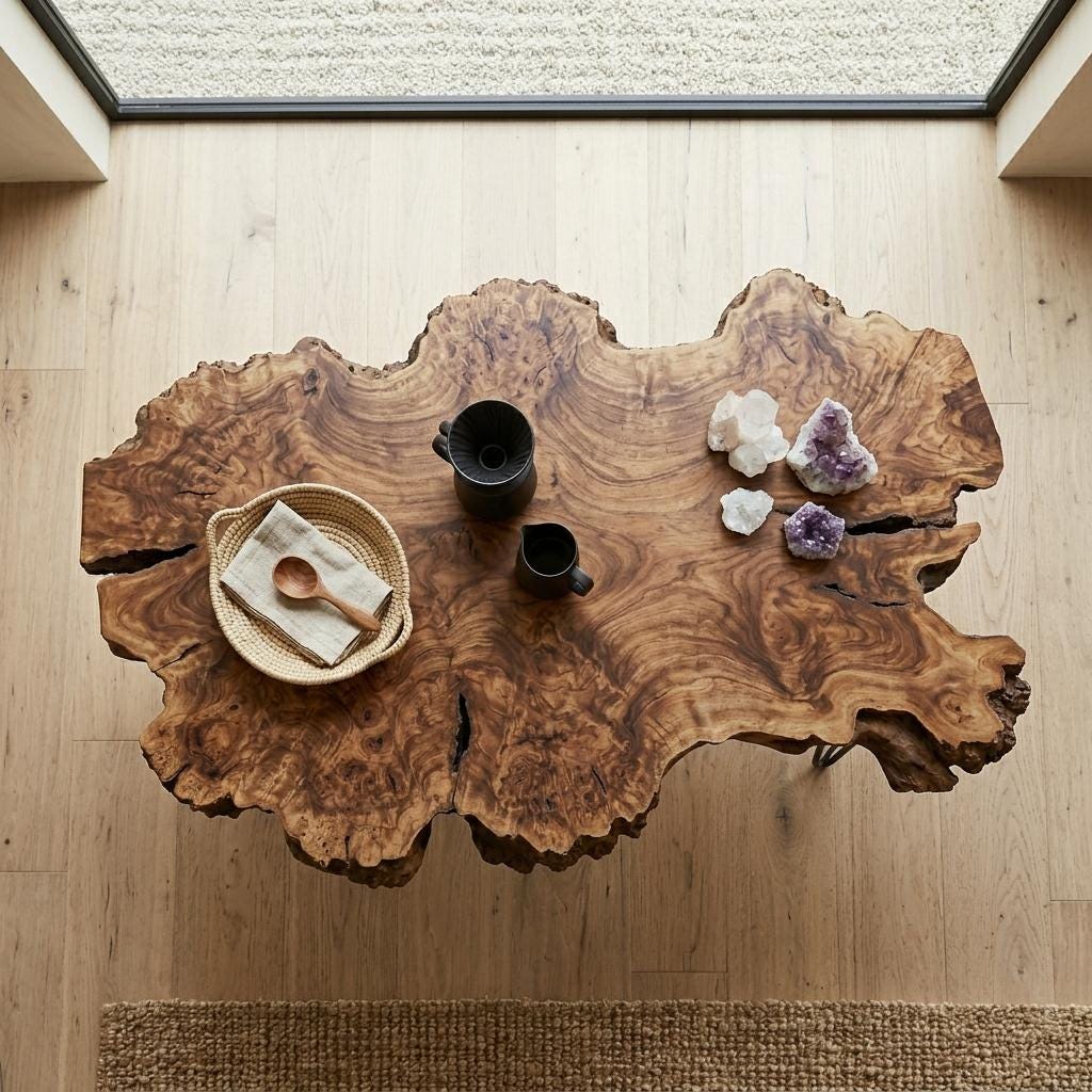 Live Edge Coffee Table, Rustic Solid Wood Table for Natural Farmhouse Living Room - WCT0027