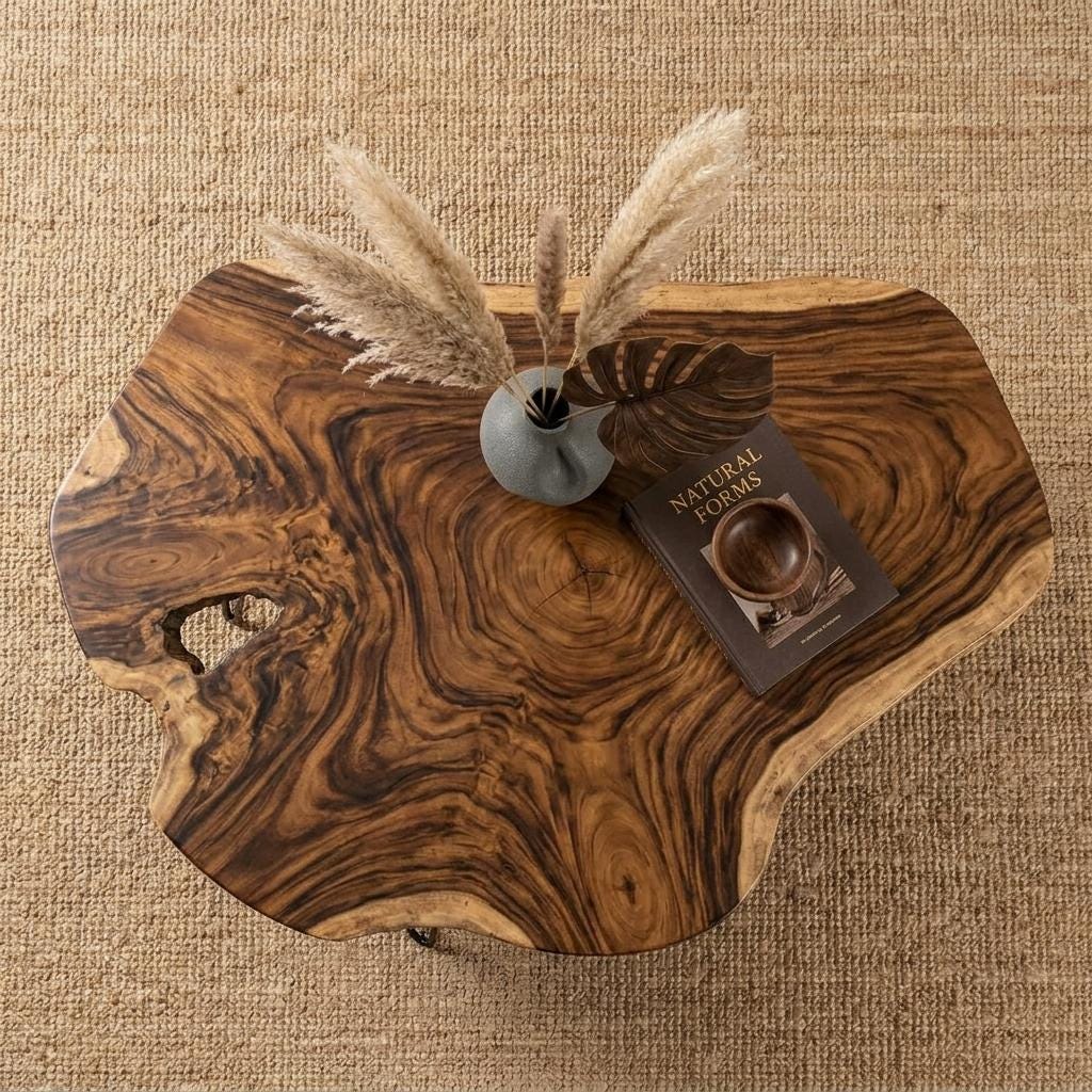 Live Edge Coffee Table, Rustic Solid Wood Table for Natural Farmhouse Living Room - WCT0023
