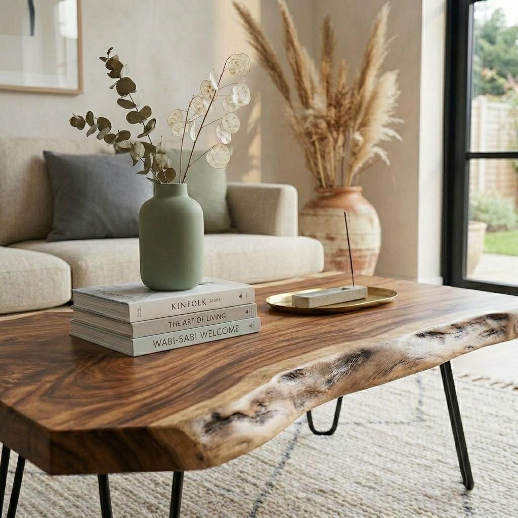 Live Edge Coffee Table, Rustic Solid Wood Table for Natural Farmhouse Living Room - WCT0013