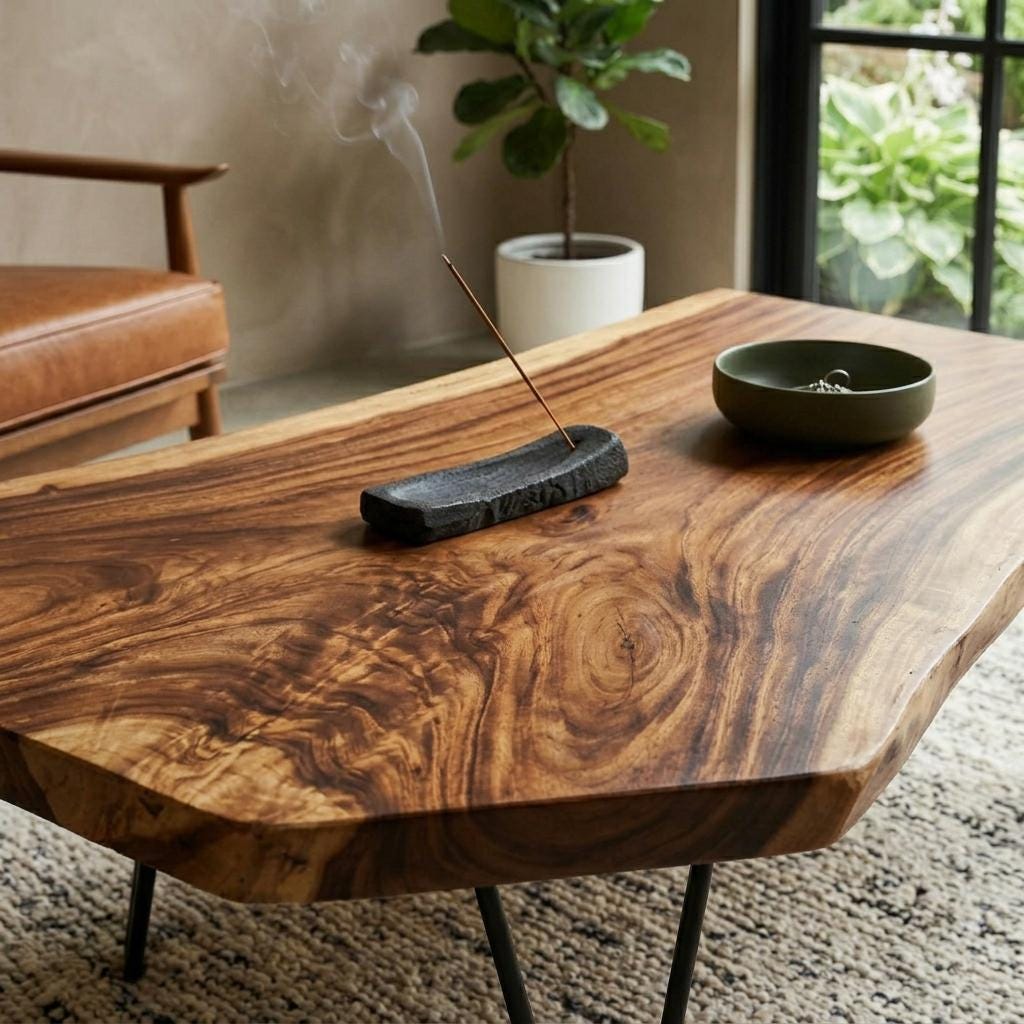Live Edge Coffee Table, Rustic Solid Wood Table for Natural Farmhouse Living Room - WCT0016