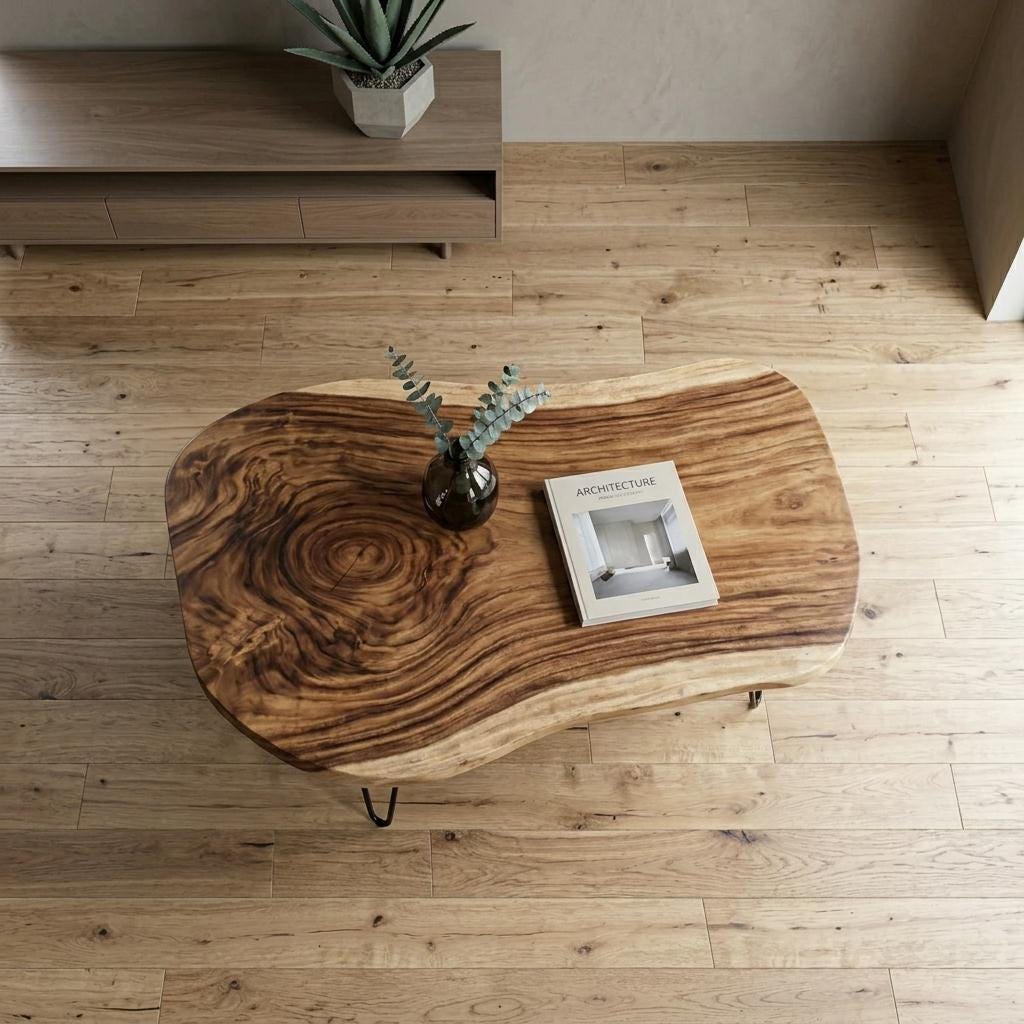 Live Edge Coffee Table, Rustic Solid Wood Table for Natural Farmhouse Living Room - WCT0024