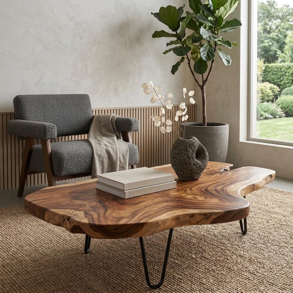 Live Edge Coffee Table, Rustic Solid Wood Table for Natural Farmhouse Living Room - WCT0018