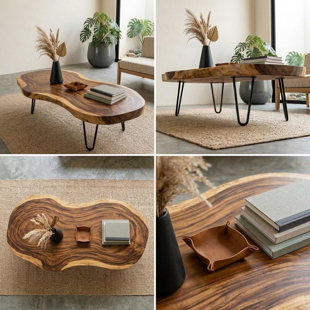 Live Edge Coffee Table, Rustic Solid Wood Table for Natural Farmhouse Living Room - WCT0009