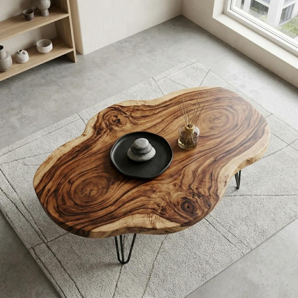 Live Edge Coffee Table, Rustic Solid Wood Table for Natural Farmhouse Living Room - WCT0015