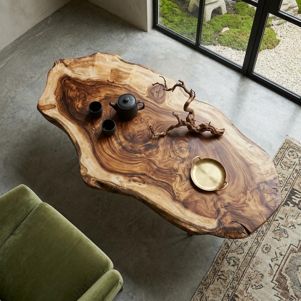 Live Edge Coffee Table, Rustic Solid Wood Table for Natural Farmhouse Living Room - WCT0022