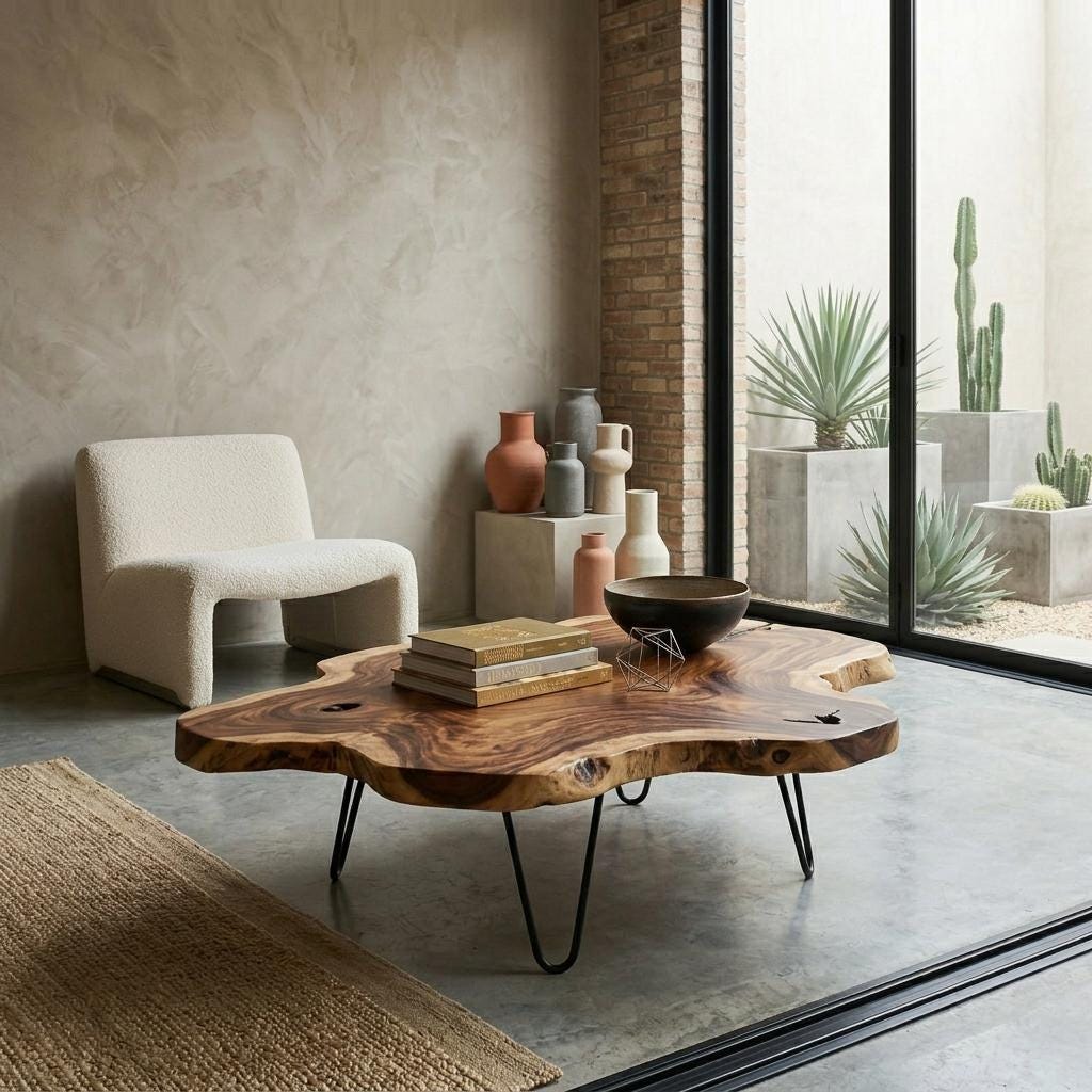 Live Edge Coffee Table, Rustic Solid Wood Table for Natural Farmhouse Living Room - WCT0005