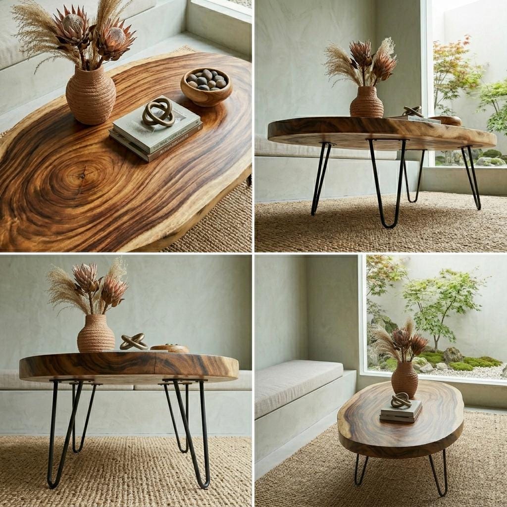 Live Edge Coffee Table, Rustic Solid Wood Table for Natural Farmhouse Living Room - WCT0001