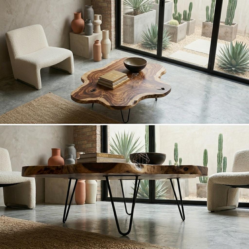 Live Edge Coffee Table, Rustic Solid Wood Table for Natural Farmhouse Living Room - WCT0005