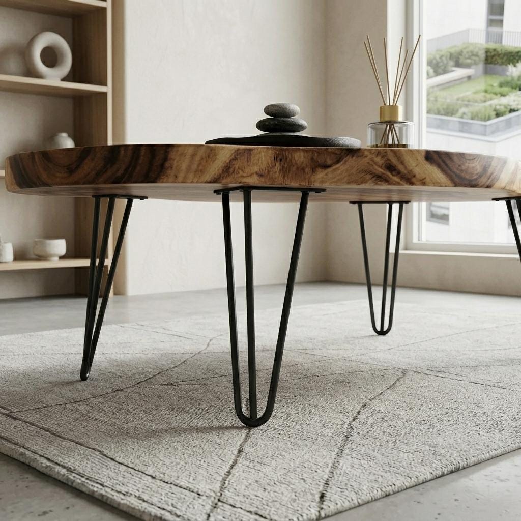 Live Edge Coffee Table, Rustic Solid Wood Table for Natural Farmhouse Living Room - WCT0015