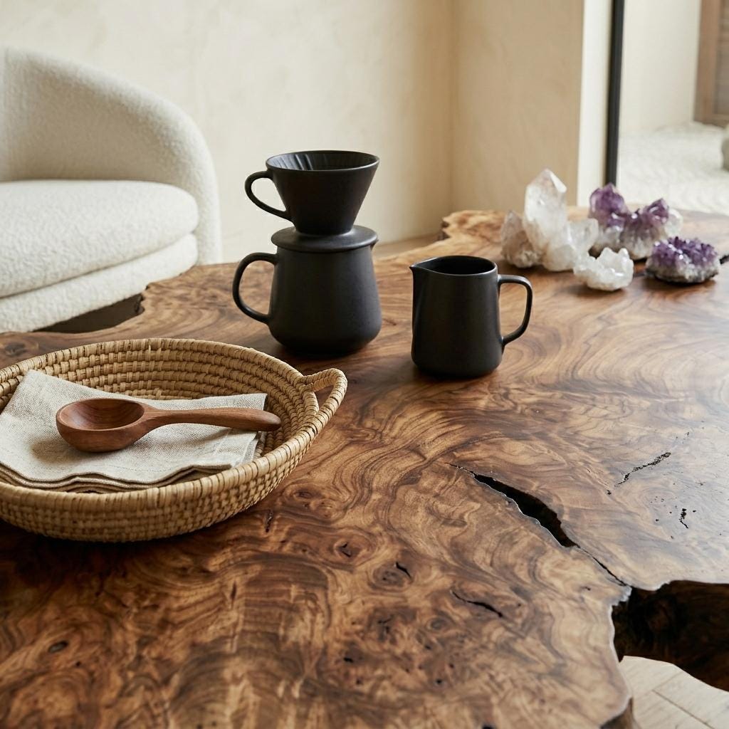 Live Edge Coffee Table, Rustic Solid Wood Table for Natural Farmhouse Living Room - WCT0027