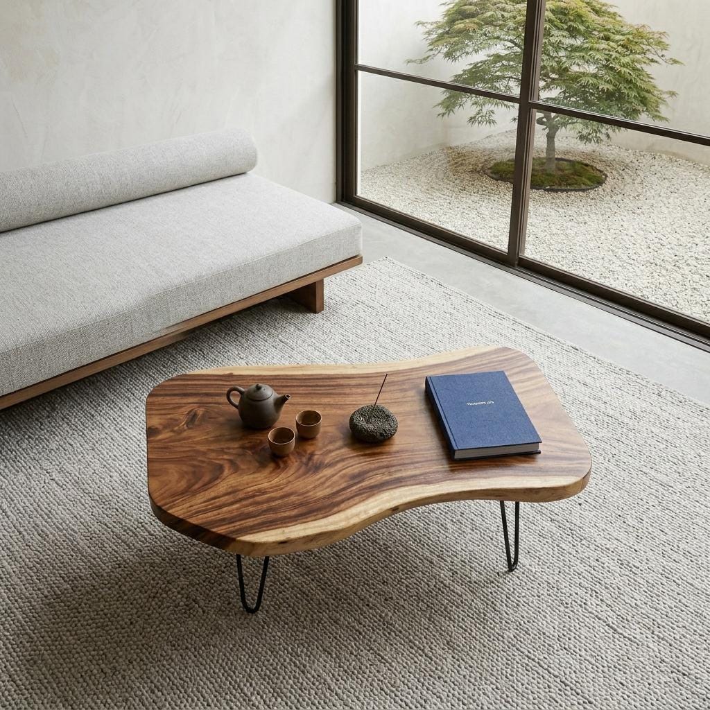 Live Edge Coffee Table, Rustic Solid Wood Table for Natural Farmhouse Living Room - WCT0010