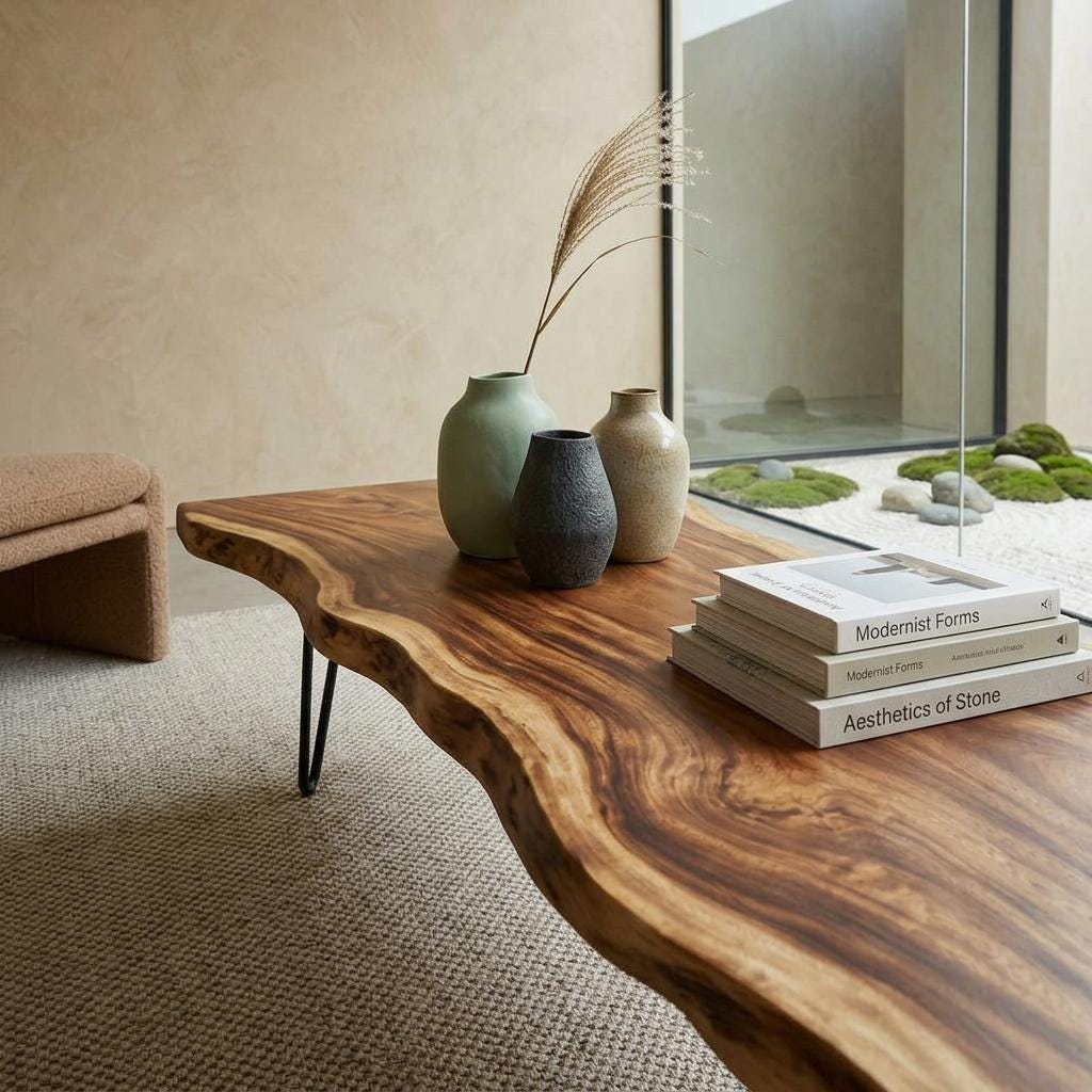 Live Edge Coffee Table, Rustic Solid Wood Table for Natural Farmhouse Living Room - WCT0020