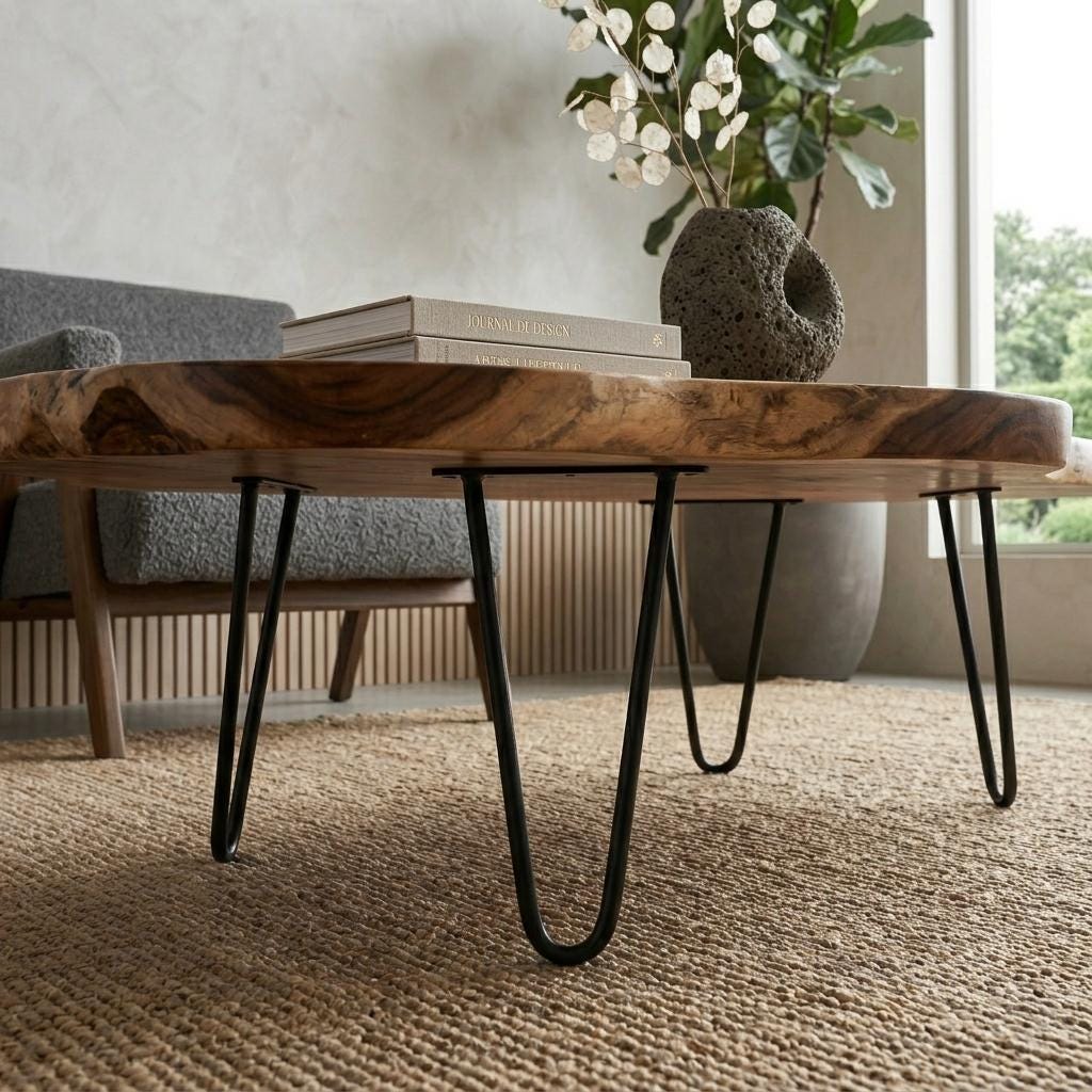 Live Edge Coffee Table, Rustic Solid Wood Table for Natural Farmhouse Living Room - WCT0018