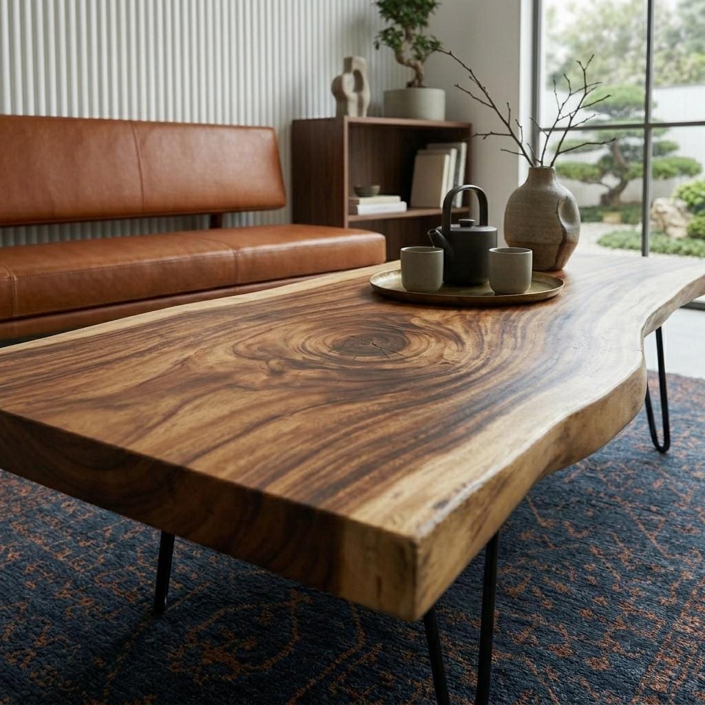 Live Edge Coffee Table, Rustic Solid Wood Table for Natural Farmhouse Living Room - WCT0025