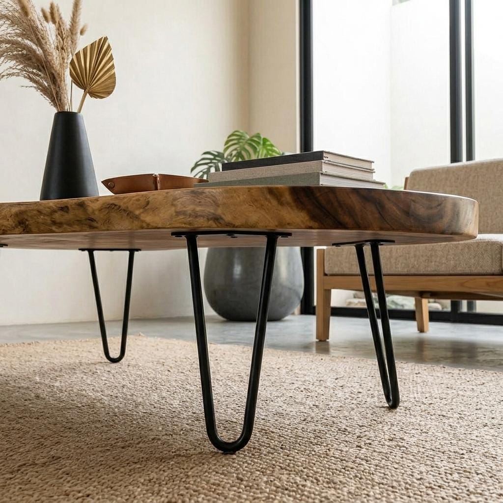 Live Edge Coffee Table, Rustic Solid Wood Table for Natural Farmhouse Living Room - WCT0009