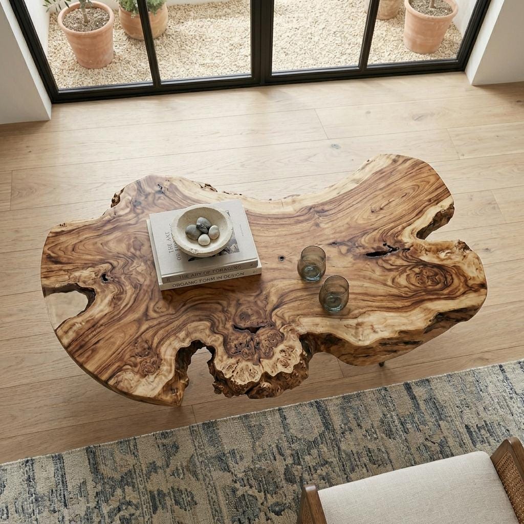 Live Edge Coffee Table, Rustic Solid Wood Table for Natural Farmhouse Living Room - WCT0029