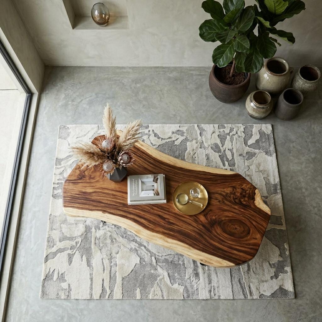 Live Edge Coffee Table, Rustic Solid Wood Table for Natural Farmhouse Living Room - WCT0007