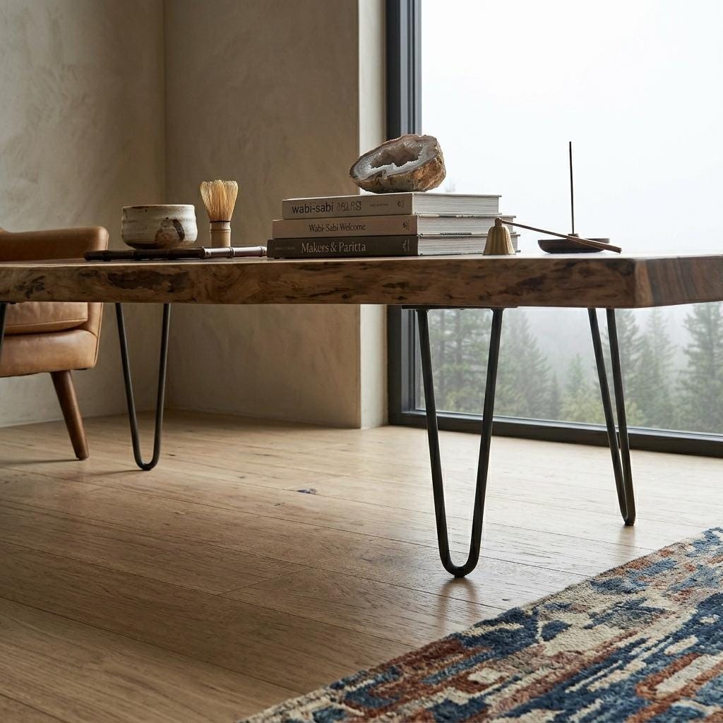 Live Edge Coffee Table, Rustic Solid Wood Table for Natural Farmhouse Living Room - WCT0026