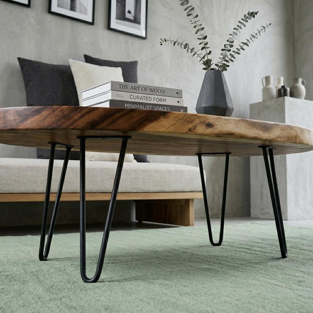 Live Edge Coffee Table, Rustic Solid Wood Table for Natural Farmhouse Living Room - WCT0017