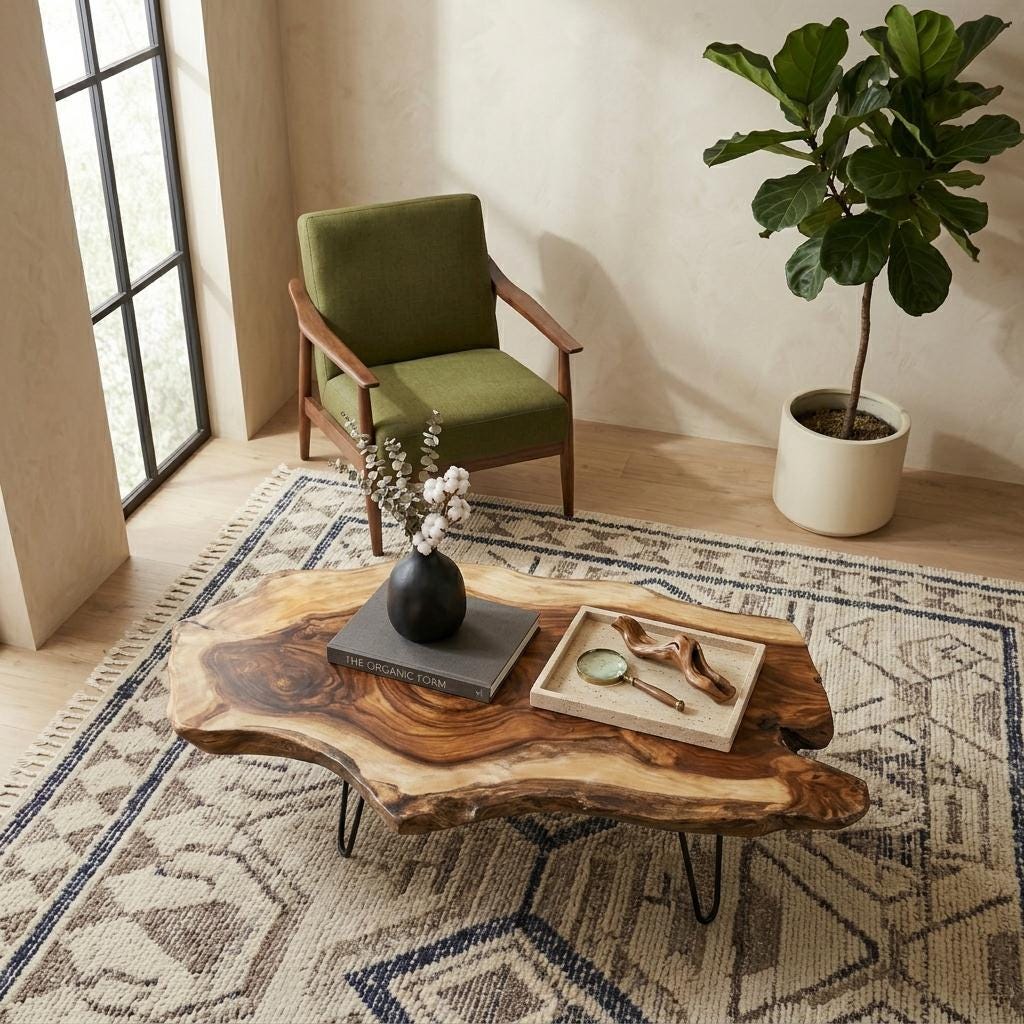 Live Edge Coffee Table, Rustic Solid Wood Table for Natural Farmhouse Living Room - WCT0019