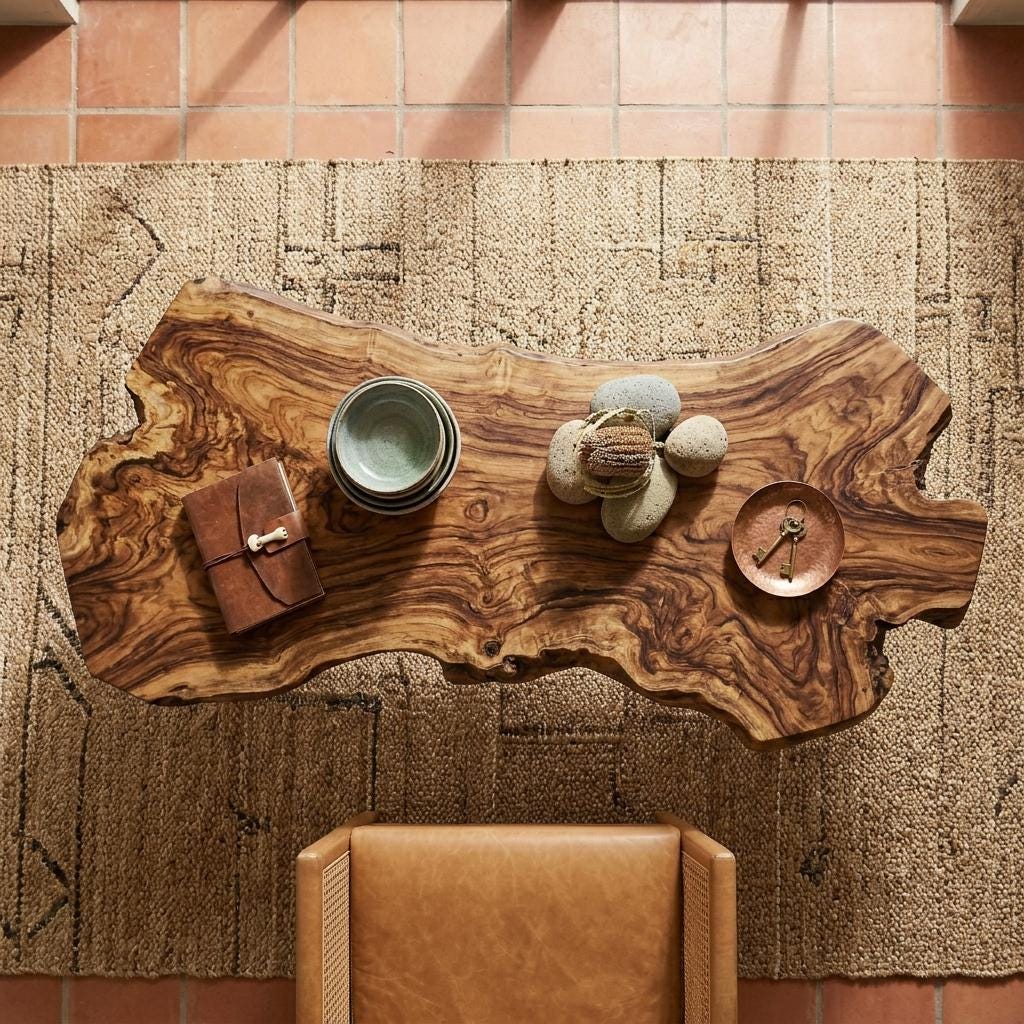 Live Edge Coffee Table, Rustic Solid Wood Table for Natural Farmhouse Living Room - WCT0030