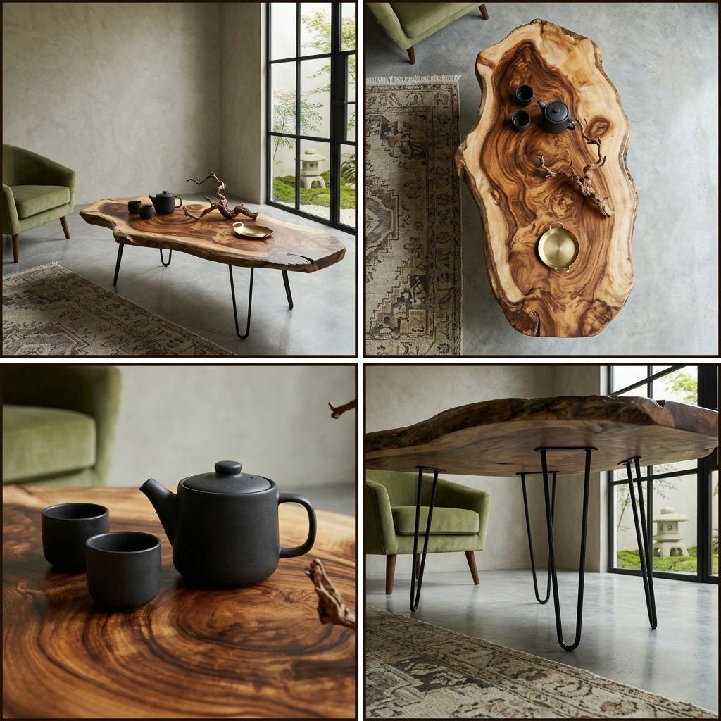 Live Edge Coffee Table, Rustic Solid Wood Table for Natural Farmhouse Living Room - WCT0022