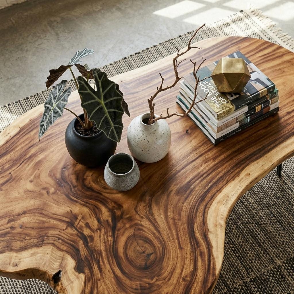 Live Edge Coffee Table, Rustic Solid Wood Table for Natural Farmhouse Living Room - WCT0006