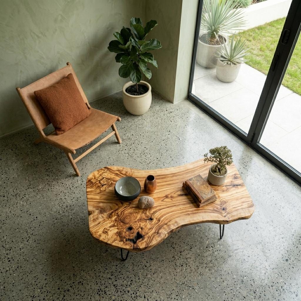Live Edge Coffee Table, Rustic Solid Wood Table for Natural Farmhouse Living Room - WCT0014