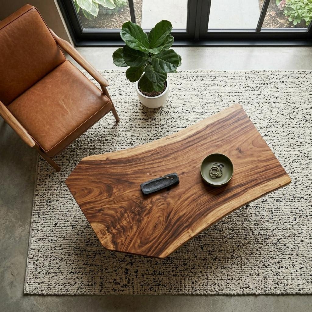 Live Edge Coffee Table, Rustic Solid Wood Table for Natural Farmhouse Living Room - WCT0016