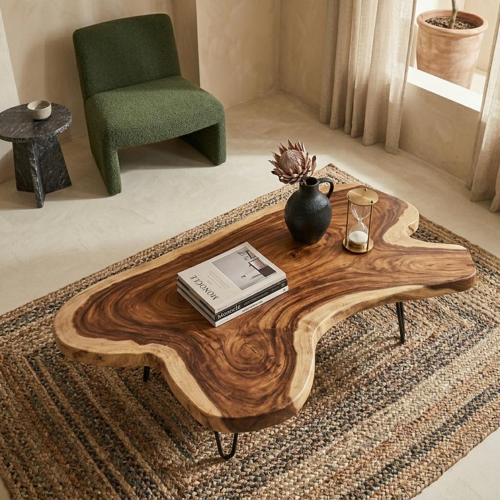 Live Edge Coffee Table, Rustic Solid Wood Table for Natural Farmhouse Living Room - WCT0003