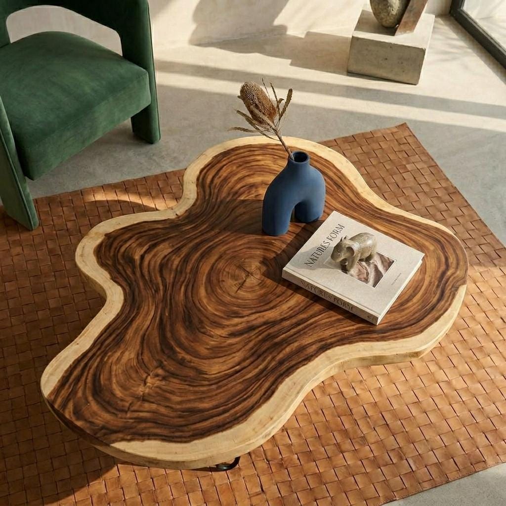 Live Edge Coffee Table, Rustic Solid Wood Table for Natural Farmhouse Living Room - WCT0012