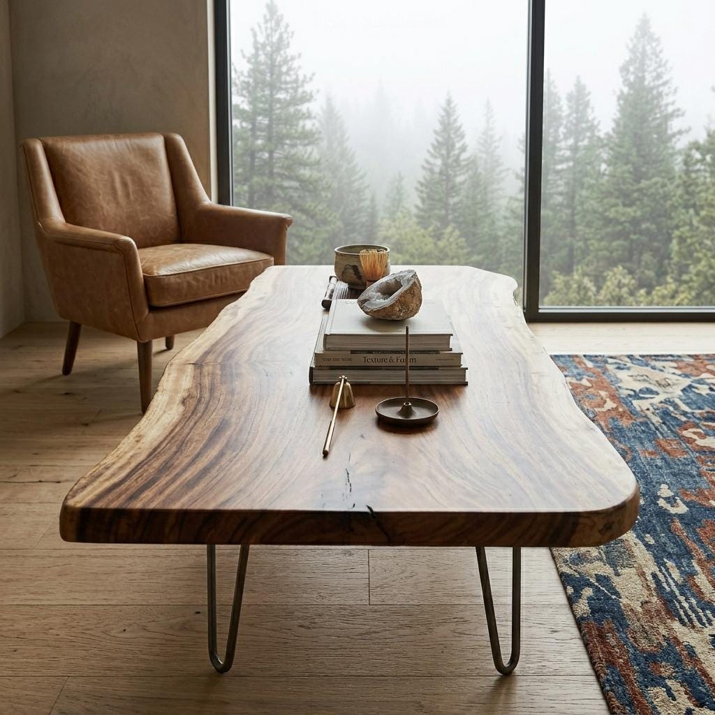 Live Edge Coffee Table, Rustic Solid Wood Table for Natural Farmhouse Living Room - WCT0026