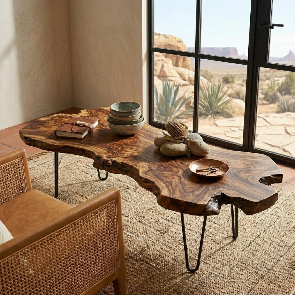Live Edge Coffee Table, Rustic Solid Wood Table for Natural Farmhouse Living Room - WCT0030