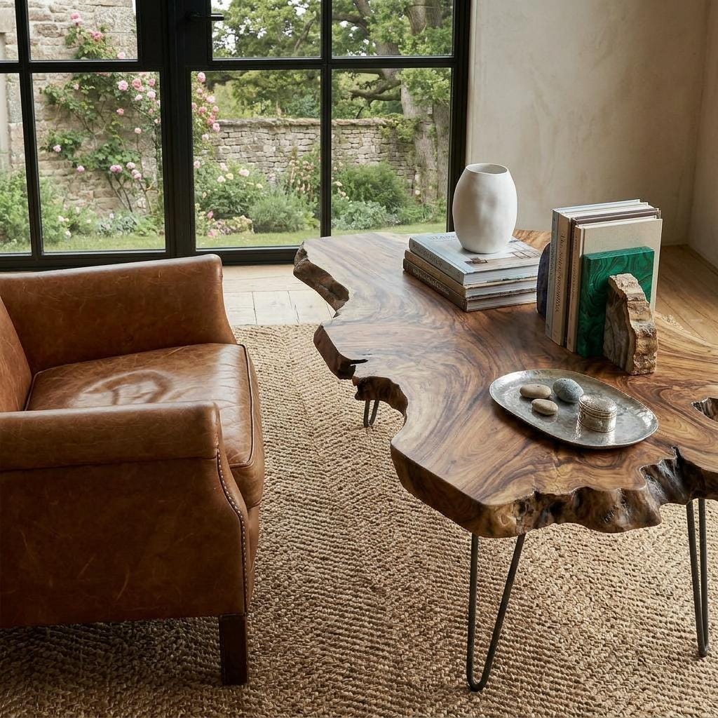 Live Edge Coffee Table, Rustic Solid Wood Table for Natural Farmhouse Living Room - WCT0028