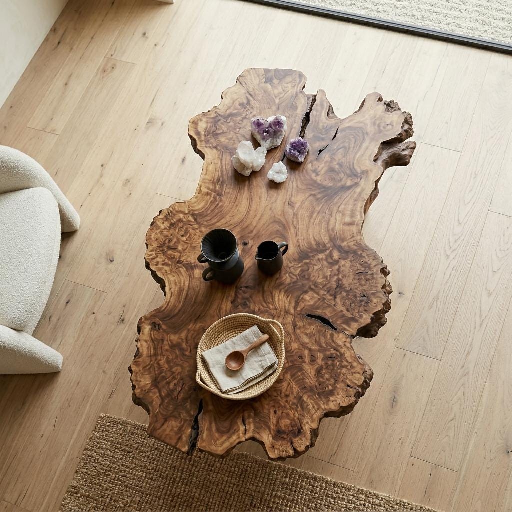 Live Edge Coffee Table, Rustic Solid Wood Table for Natural Farmhouse Living Room - WCT0027