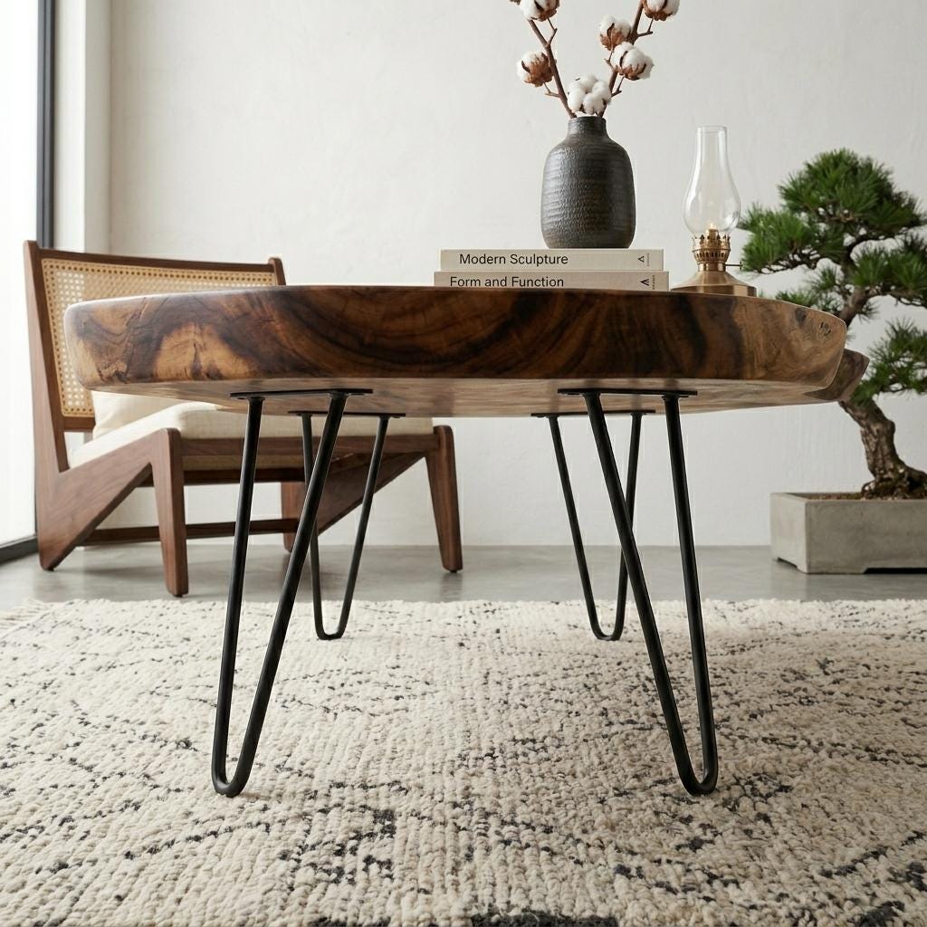 Live Edge Coffee Table, Rustic Solid Wood Table for Natural Farmhouse Living Room - WCT0021