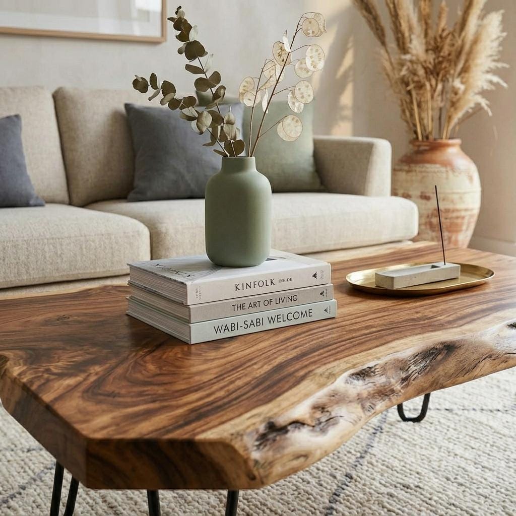 Live Edge Coffee Table, Rustic Solid Wood Table for Natural Farmhouse Living Room - WCT0013