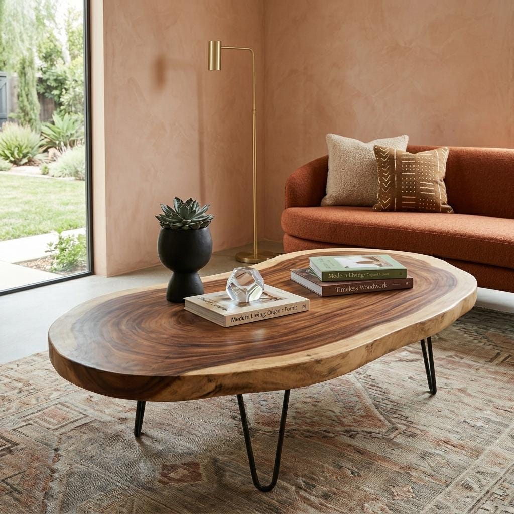 Live Edge Coffee Table, Rustic Solid Wood Table for Natural Farmhouse Living Room - WCT0011